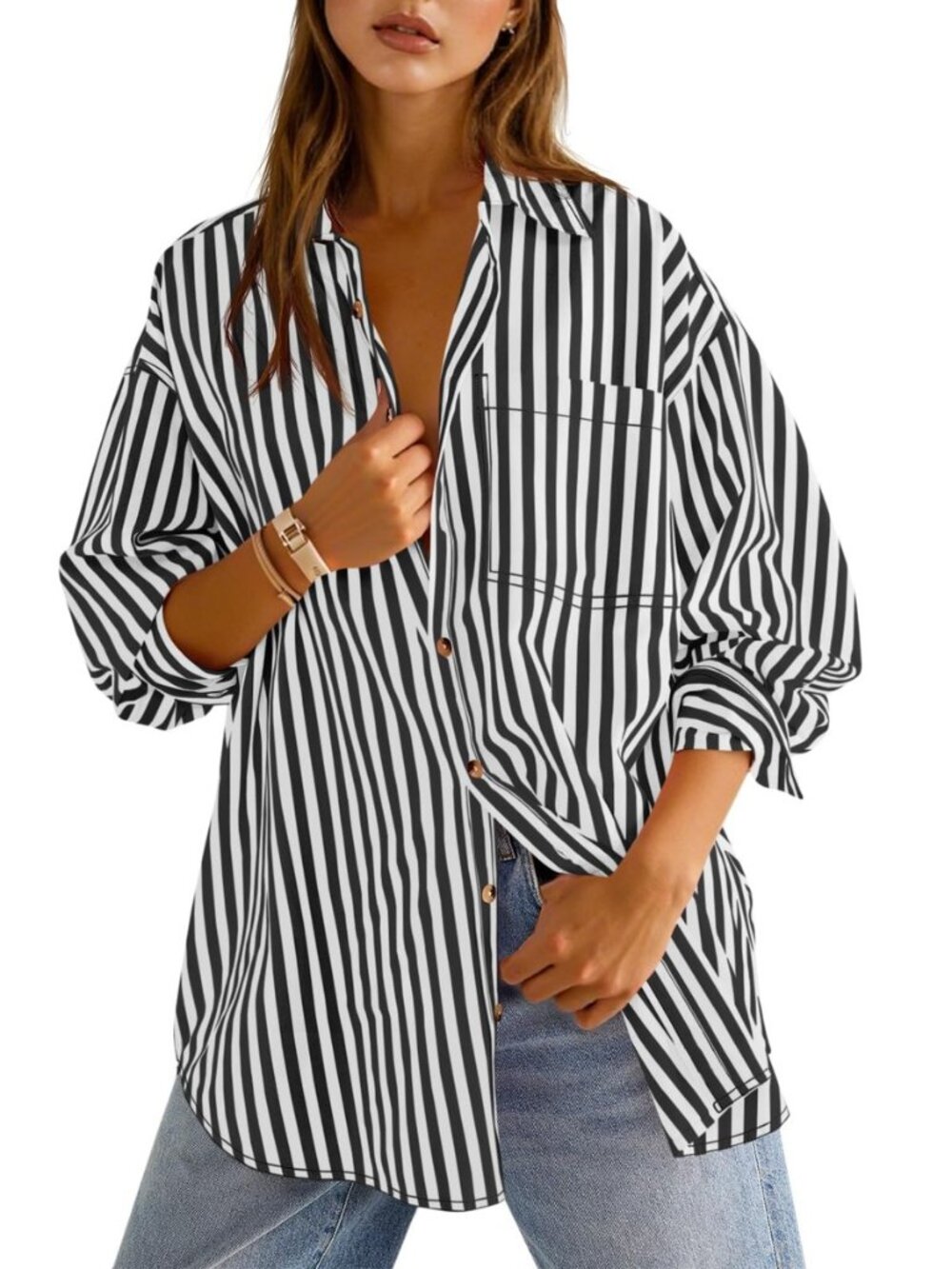 Womens Striped Button Down Shirts Long Sleeve Collared Blouses